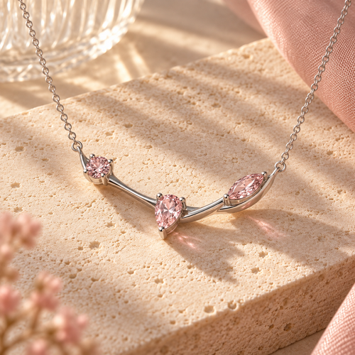 wholleso® Amelie Blush Trio Necklace, angle view