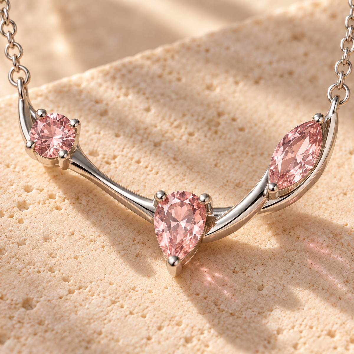 wholleso® Amelie Blush Trio Necklace, detail view