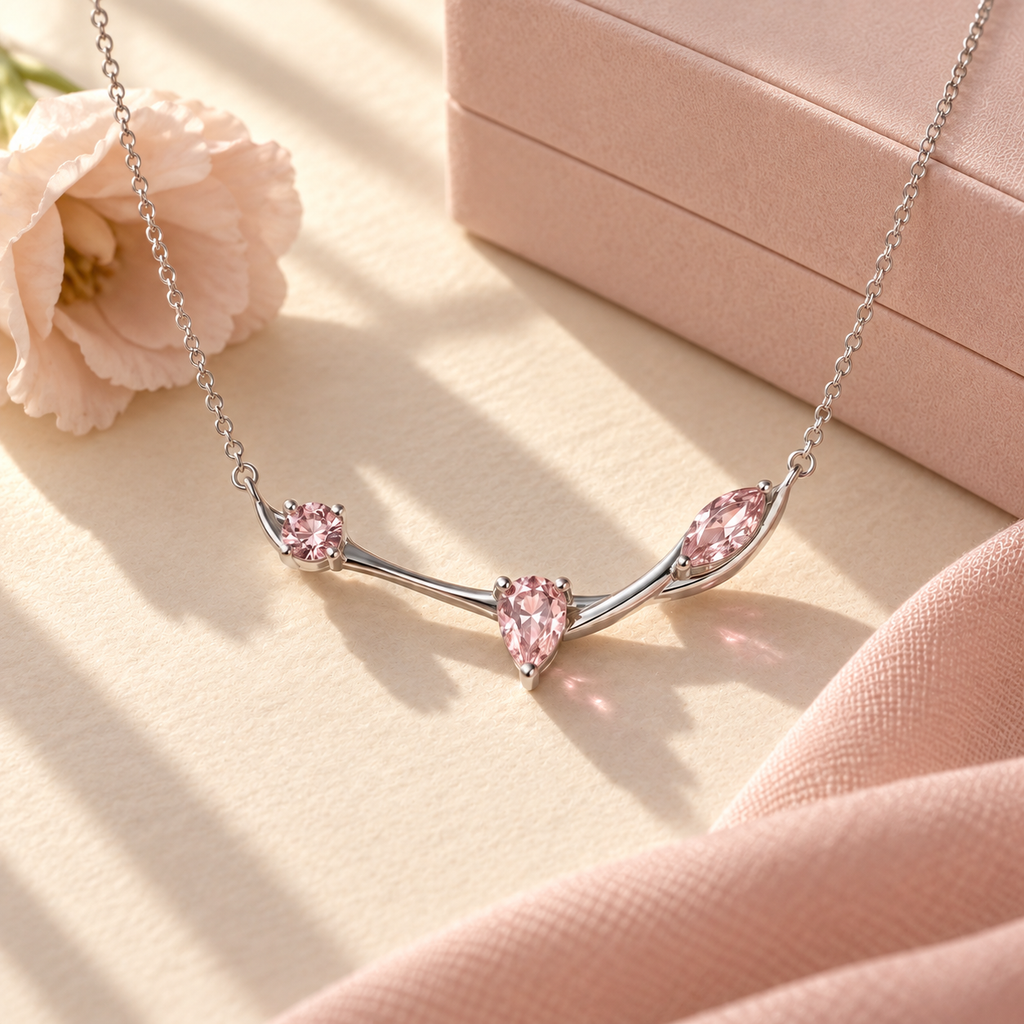 wholleso® Amelie Blush Trio Necklace, lifestyle gifting presentation