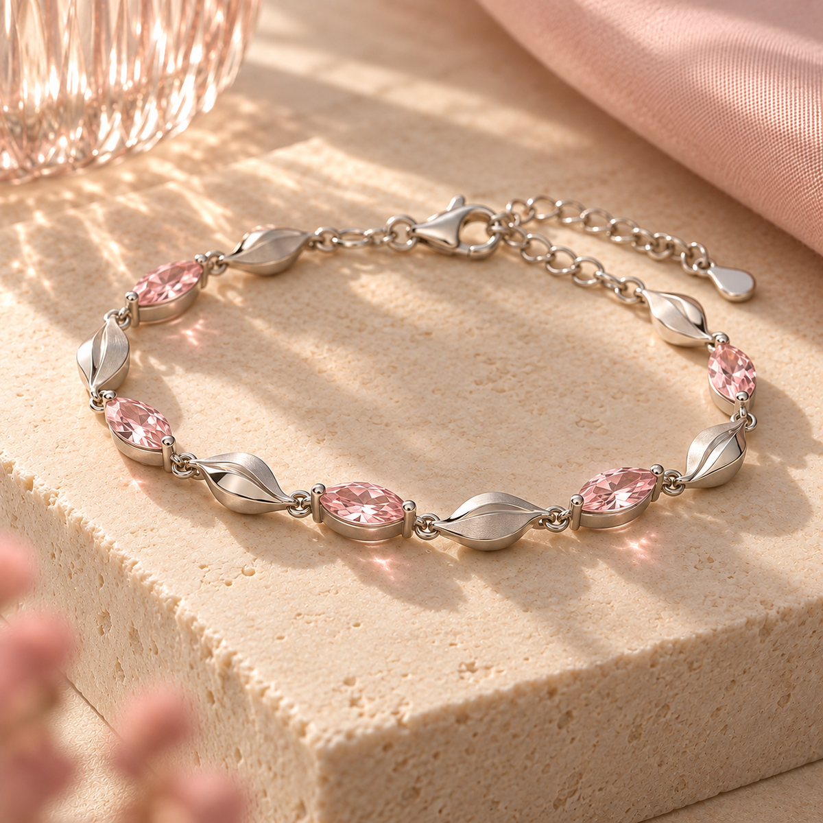 wholleso® Celene Petal Link Bracelet, angle view
