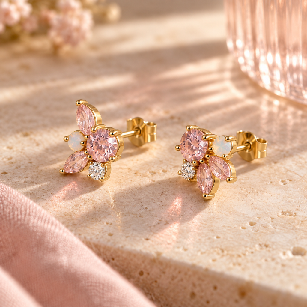 wholleso® Mira Petal Cluster Stud Earrings, angle view