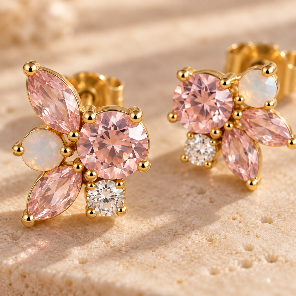 wholleso® Mira Petal Cluster Stud Earrings, detail view