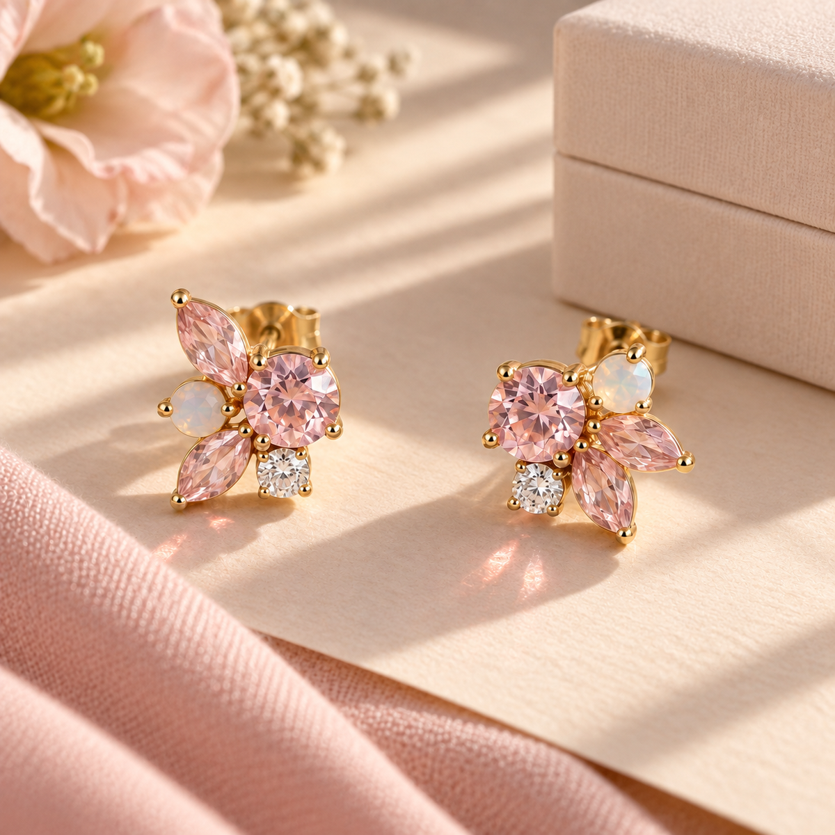 wholleso® Mira Petal Cluster Stud Earrings, lifestyle gifting presentation